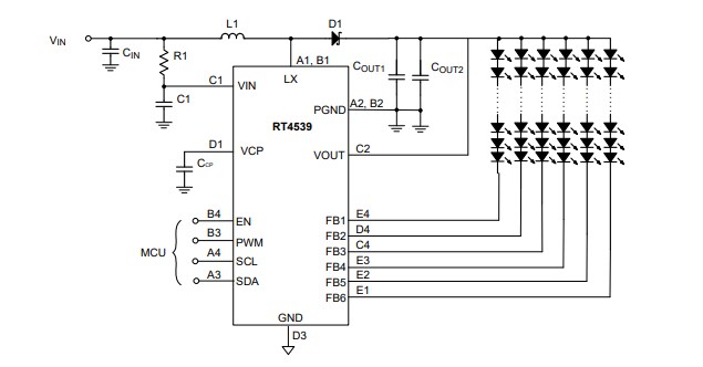 Application Circuit Diagram - Richtek RT4539 36V High Efficiency Boost Converter